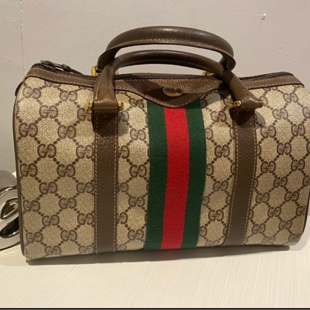 Gucci Brown and Green Satchel Handbag  with Signature Webbing 🌷👜🌷
